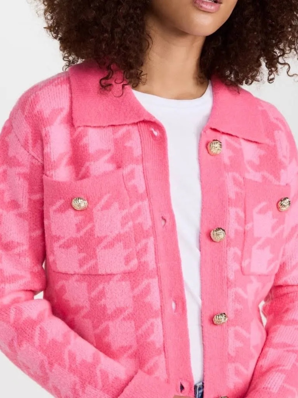 English Factory Pink Houndstooth Button-Front Cardigan Jacket size small NWT